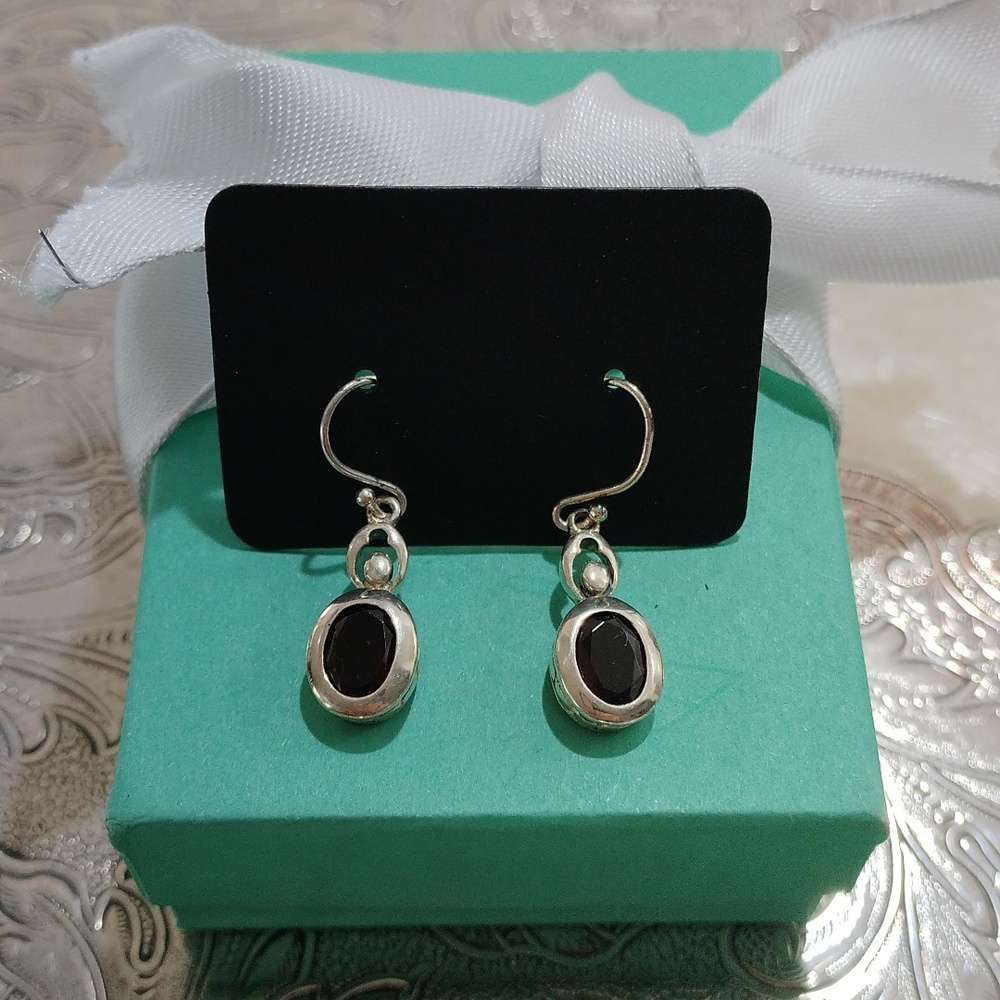 Sterling Silver Garnet Dangle Earrings 40$